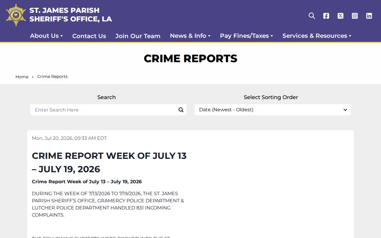 Gramercy criminal records in sheriff and municipal crime reports