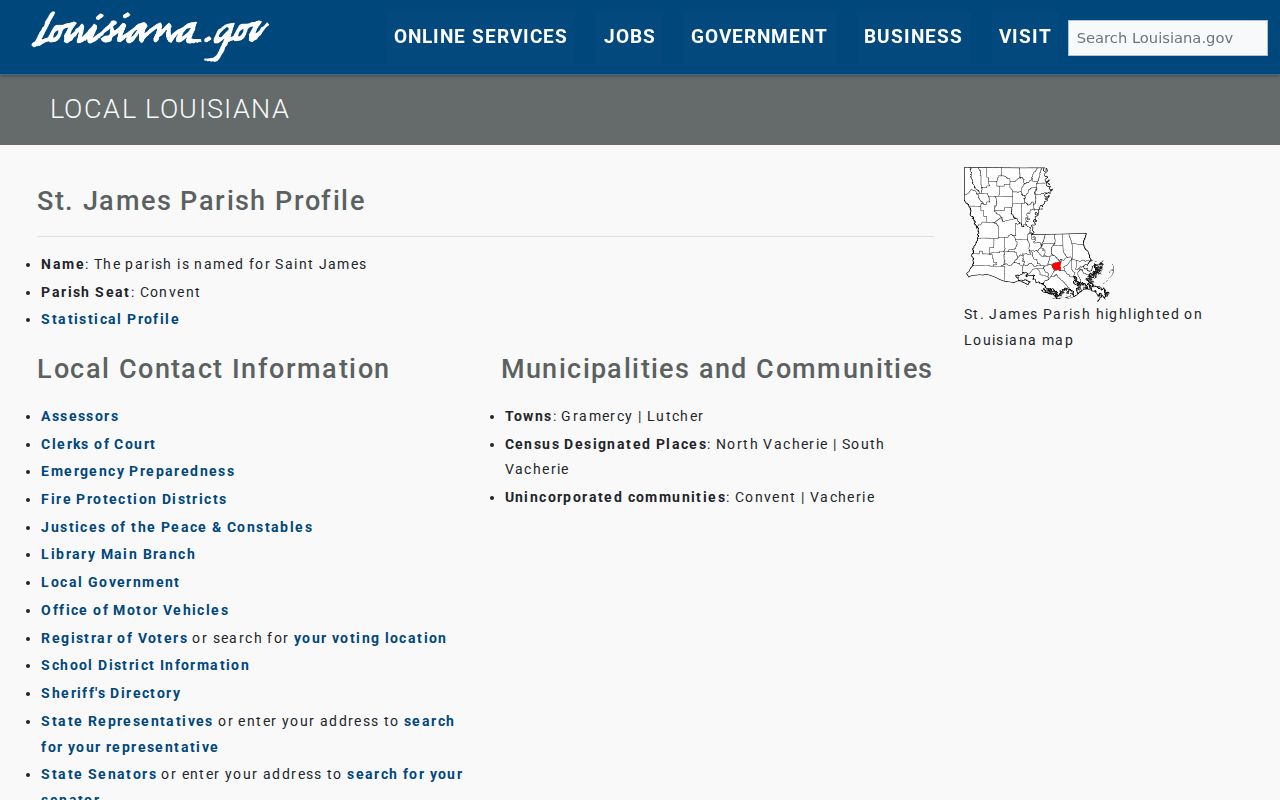 Louisiana profile of St. James Parish communities