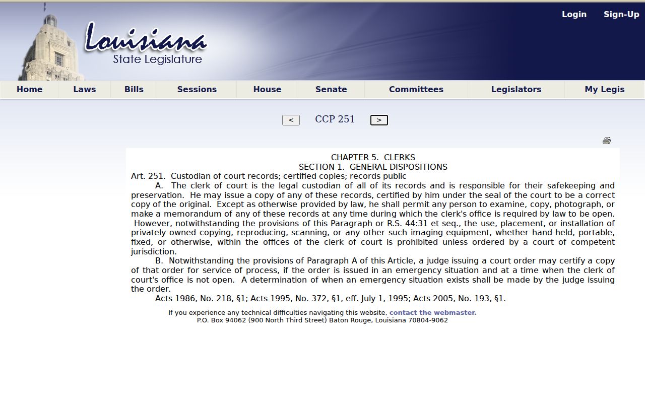 Louisiana court record access law for St. James Parish criminal cases