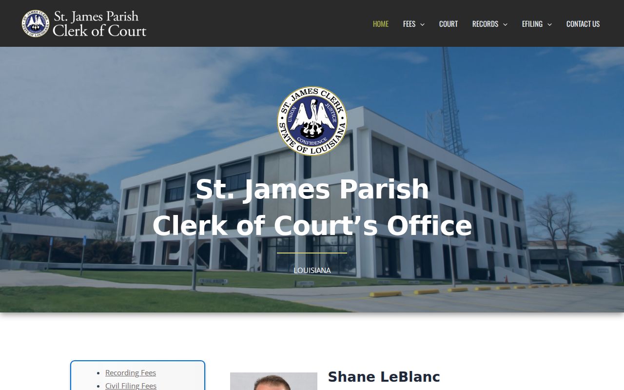 St. James Parish criminal court case clerk home page